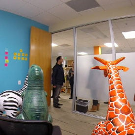 Byron's office filled with balloon animals