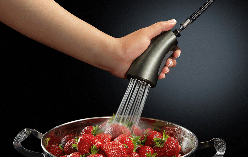 Slate faucet used to clean strawberries