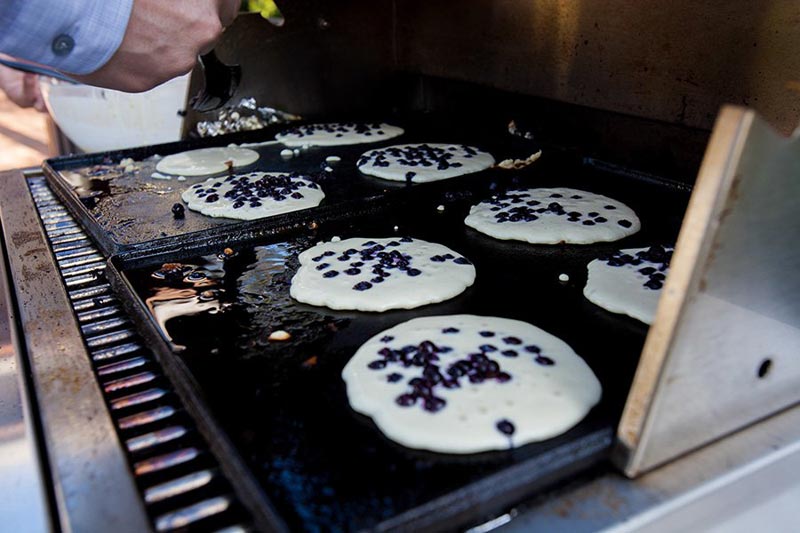 Making blueberry pancakes