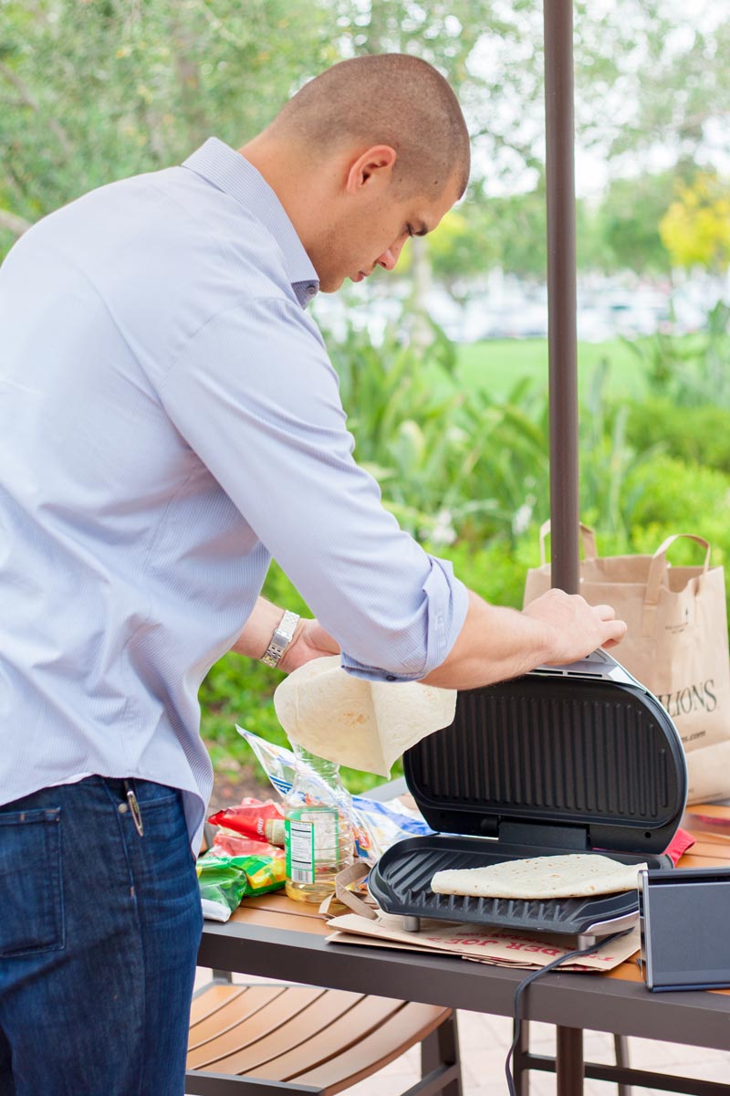 Paul toasting tortillas